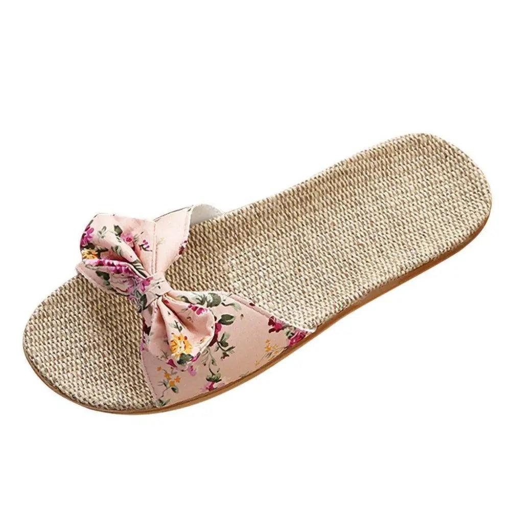 Fashion Woman Beach Floral Pattern Butterfly Knot Slippers Unique Flat Flip Flops Design For Women Outdoor Home Slippers Stevvex