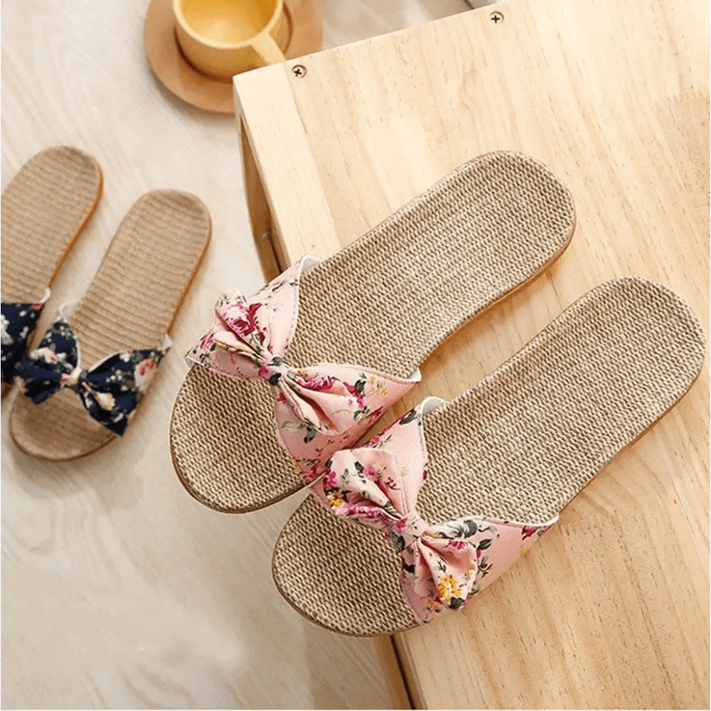 Fashion Woman Beach Floral Pattern Butterfly Knot Slippers Unique Flat Flip Flops Design For Women Outdoor Home Slippers Stevvex