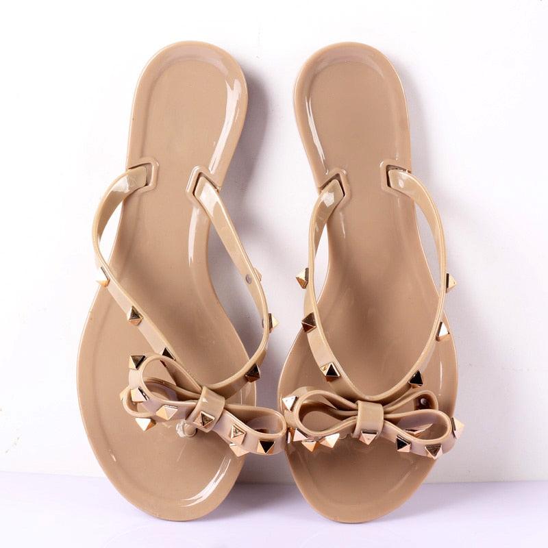 Fashion Woman Flip Flops Summer Shoes Cool Beach Flip Flops Bow Flat Sandals Bowknot Charming Shoes Sandals Flip Flops Thong Sandals With Bow Summer Flat Beach Party Shoes Stevvex