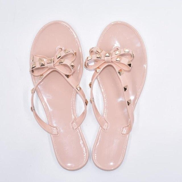 Fashion Woman Flip Flops Summer Shoes Cool Beach Flip Flops Bow Flat Sandals Bowknot Charming Shoes Sandals Flip Flops Thong Sandals With Bow Summer Flat Beach Party Shoes Stevvex