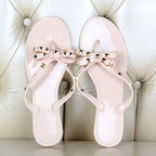 Fashion Woman Flip Flops Summer Shoes Cool Beach Flip Flops Bow Flat Sandals Bowknot Charming Shoes Sandals Flip Flops Thong Sandals With Bow Summer Flat Beach Party Shoes Stevvex