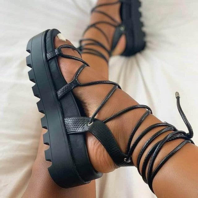 Fashion Woman White Sandal Shoes Lace Up Platform Shoe Women Cross Straps Boots Thick Bottom Sandals Summer Sandals Adjustable Crossed Strappy Comfy Casual Outdoor Party Sandal Stevvex