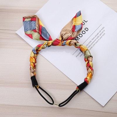 Fashion Women Chiffon Floral Bowknot Braid Headbands Ladies Girl Rabbit Ears Hairband Elastic Banana Leaf Beach Gorgeous Hair Accessories For Women Stevvex