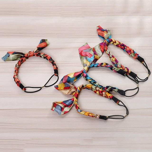 Fashion Women Chiffon Floral Bowknot Braid Headbands Ladies Girl Rabbit Ears Hairband Elastic Banana Leaf Beach Gorgeous Hair Accessories For Women Stevvex