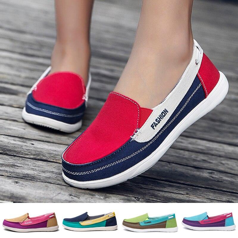 Fashion Women Flat Shoes New Espadrilles Casual Canvas Spring Summer Women Flat Mesh Running Casual Slip On Comfortable Walking Flats Shoes For Womens Stevvex