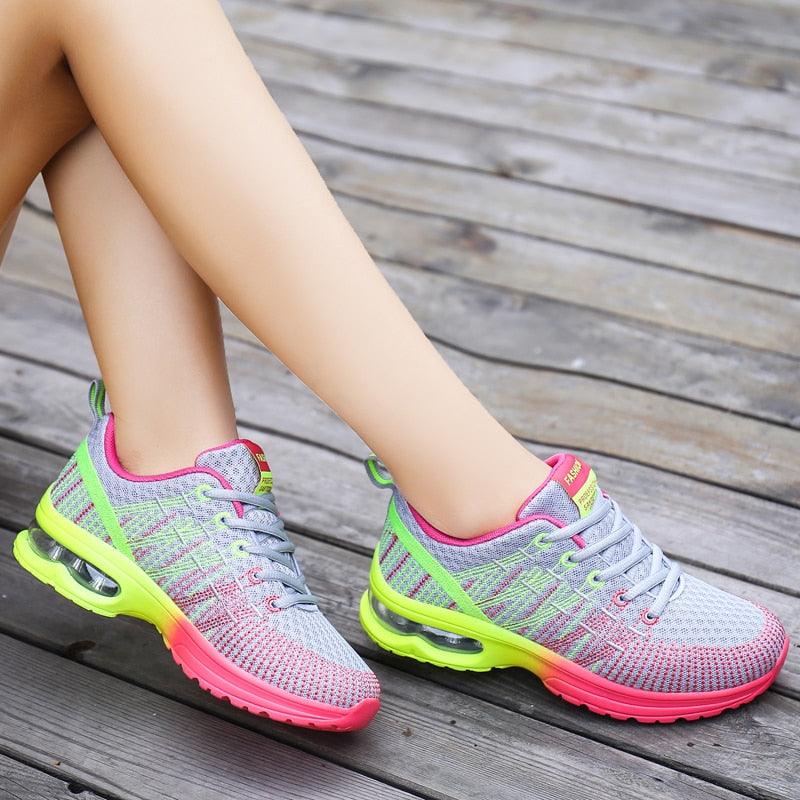 Fashion Women Lightweight Running Shoes Outdoor Sports Shoes Breathable Mesh Comfort Air Cushion Lace Up Sneakers Womans Athletic Sneakers Workout Running Shoes Stevvex