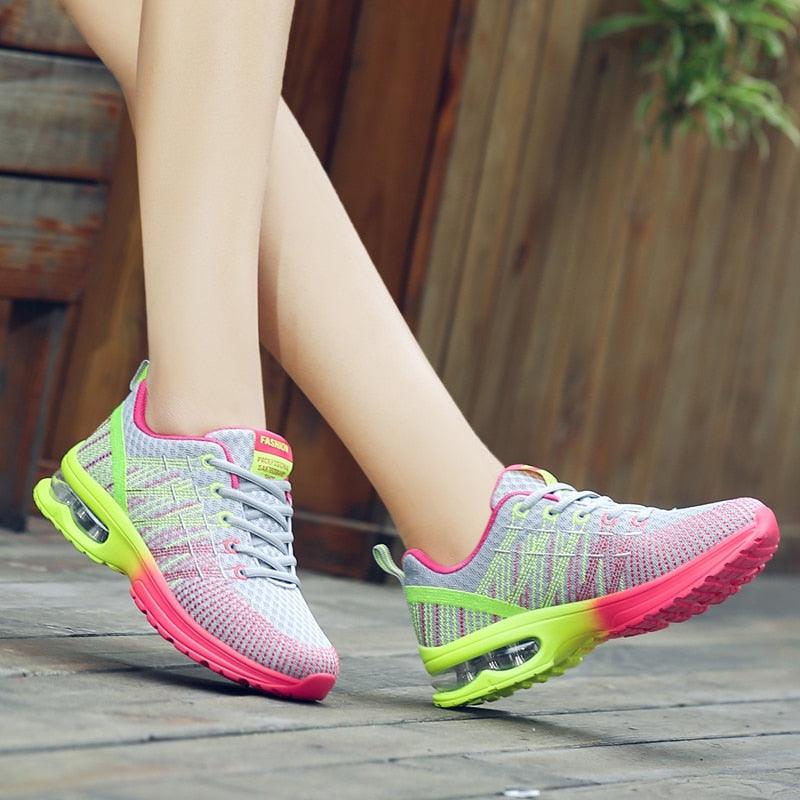 Fashion Women Lightweight Running Shoes Outdoor Sports Shoes Breathable Mesh Comfort Air Cushion Lace Up Sneakers Womans Athletic Sneakers Workout Running Shoes Stevvex