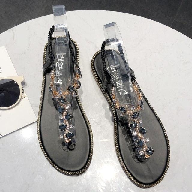 Fashion Women Sandals Luxury Design Beach Sandals Platform Ladies Shoes Light Breathable Rhinestone Sandals Women's Flat Sandals Flip Flop Jeweled Sandals Stevvex