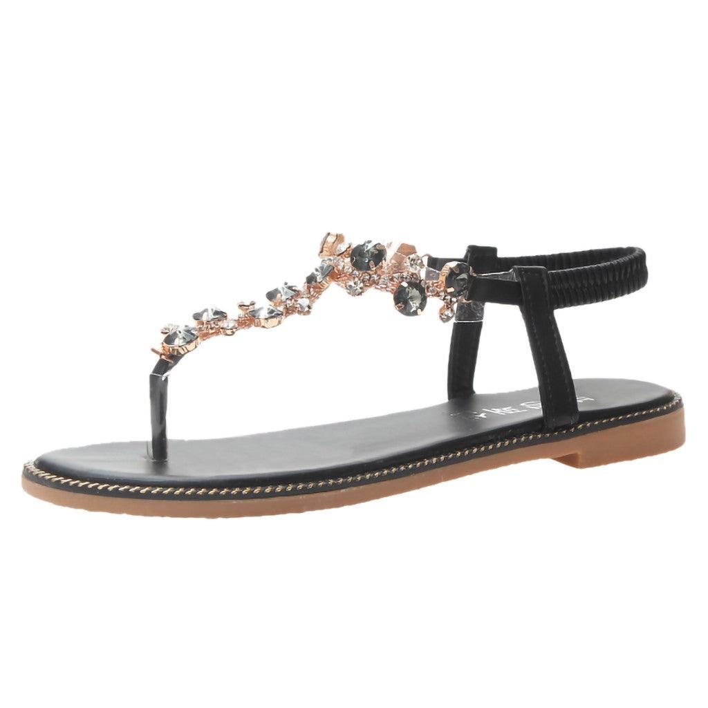 Fashion Women Sandals Luxury Design Beach Sandals Platform Ladies Shoes Light Breathable Rhinestone Sandals Women's Flat Sandals Flip Flop Jeweled Sandals Stevvex