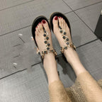 Fashion Women Sandals Luxury Design Beach Sandals Platform Ladies Shoes Light Breathable Rhinestone Sandals Women's Flat Sandals Flip Flop Jeweled Sandals Stevvex
