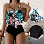 Fashionable And Stylish Design Women Leaf Print Soft Comfortable Suitable High Waist Swimsuit Bikini Women's Suits Two Pieces Top High Waist Bottom Two Piece Sets Beach Swimwear Stevvex