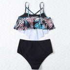Fashionable And Stylish Design Women Leaf Print Soft Comfortable Suitable High Waist Swimsuit Bikini Women's Suits Two Pieces Top High Waist Bottom Two Piece Sets Beach Swimwear Stevvex