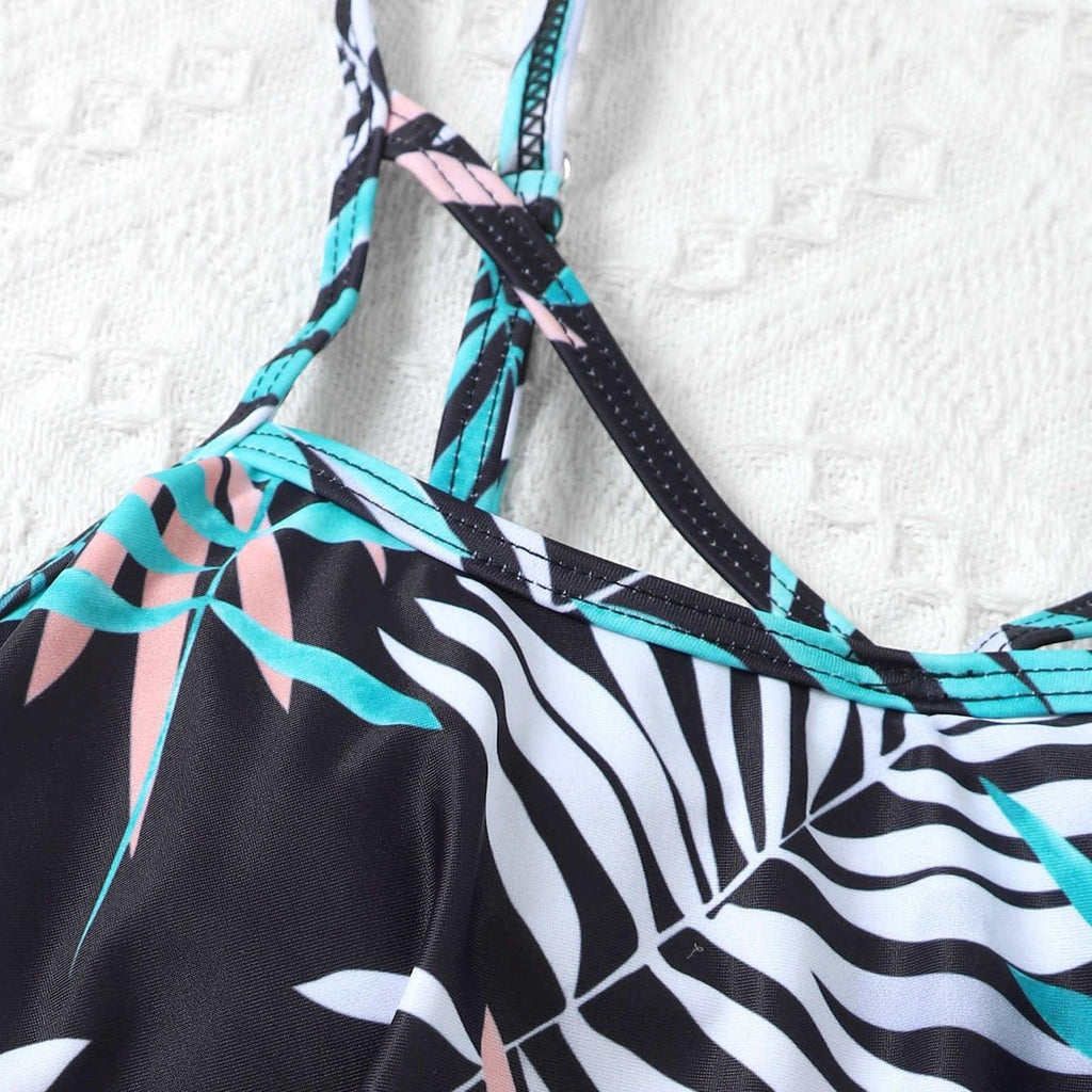 Fashionable And Stylish Design Women Leaf Print Soft Comfortable Suitable High Waist Swimsuit Bikini Women's Suits Two Pieces Top High Waist Bottom Two Piece Sets Beach Swimwear Stevvex
