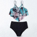 Fashionable And Stylish Design Women Leaf Print Soft Comfortable Suitable High Waist Swimsuit Bikini Women's Suits Two Pieces Top High Waist Bottom Two Piece Sets Beach Swimwear Stevvex