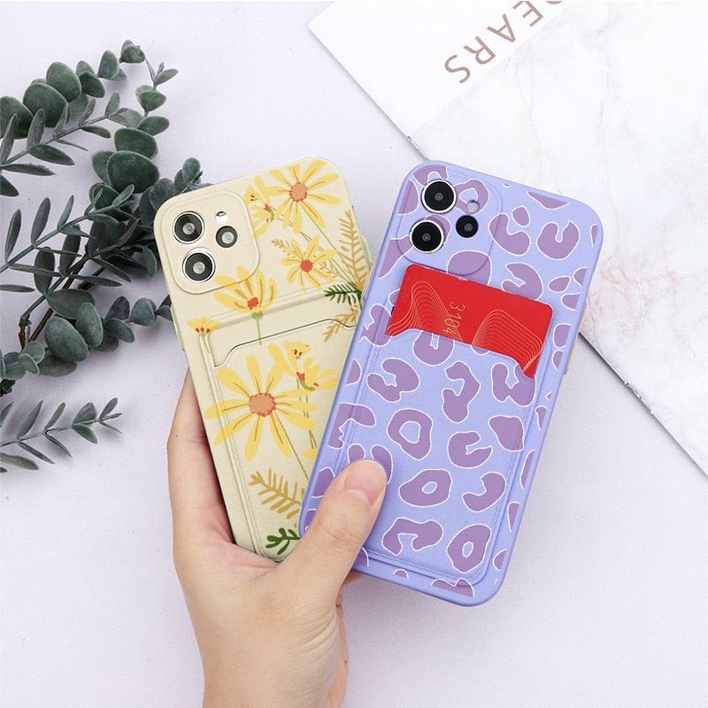 Fashionable Anti-Scratch Soft Lining Protective Case For iPhone Cases Card Holder Cute Flower Heart Phone Case For iPhone 12 13 Mini Pro Beautiful Design  Soft Iphone Case Stevvex