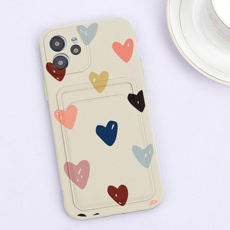 Fashionable Anti-Scratch Soft Lining Protective Case For iPhone Cases Card Holder Cute Flower Heart Phone Case For iPhone 12 13 Mini Pro Beautiful Design  Soft Iphone Case Stevvex