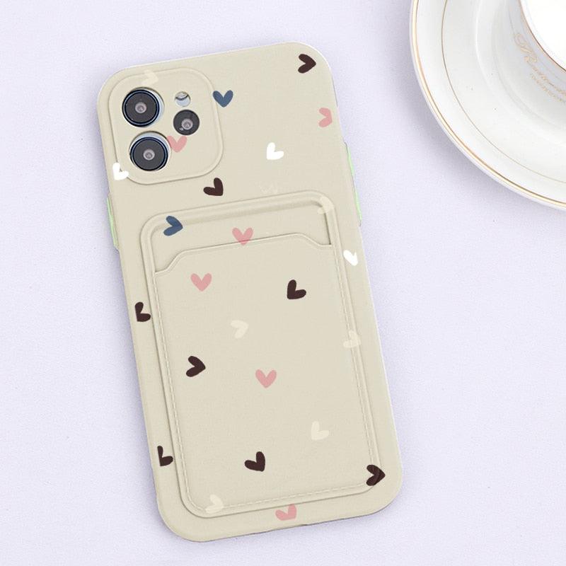 Fashionable Anti-Scratch Soft Lining Protective Case For iPhone Cases Card Holder Cute Flower Heart Phone Case For iPhone 12 13 Mini Pro Beautiful Design  Soft Iphone Case Stevvex