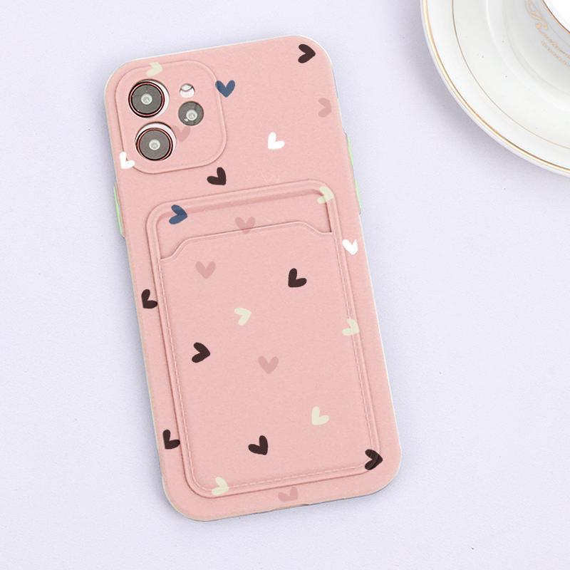 Fashionable Anti-Scratch Soft Lining Protective Case For iPhone Cases Card Holder Cute Flower Heart Phone Case For iPhone 12 13 Mini Pro Beautiful Design  Soft Iphone Case Stevvex