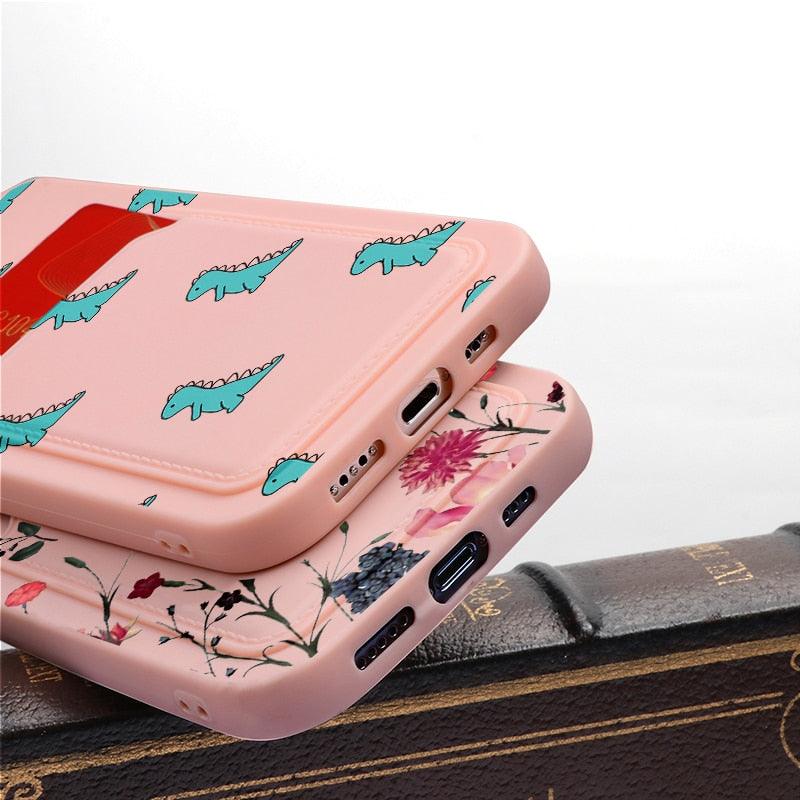 Fashionable Anti-Scratch Soft Lining Protective Case For iPhone Cases Card Holder Cute Flower Heart Phone Case For iPhone 12 13 Mini Pro Beautiful Design  Soft Iphone Case Stevvex
