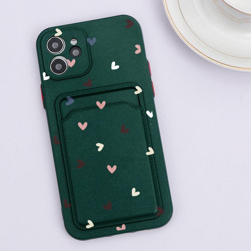 Fashionable Anti-Scratch Soft Lining Protective Case For iPhone Cases Card Holder Cute Flower Heart Phone Case For iPhone 12 13 Mini Pro Beautiful Design  Soft Iphone Case Stevvex