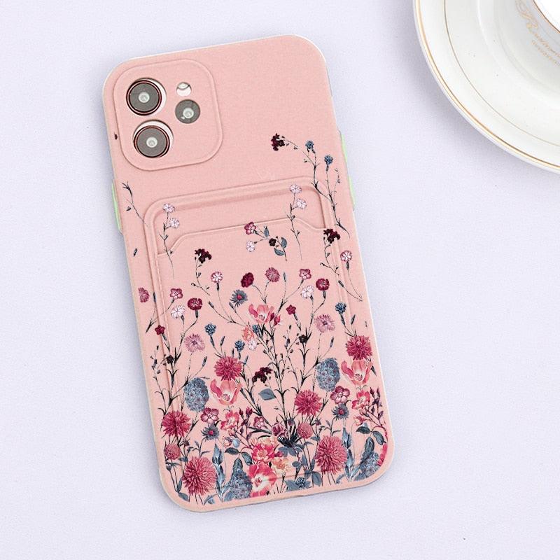 Fashionable Anti-Scratch Soft Lining Protective Case For iPhone Cases Card Holder Cute Flower Heart Phone Case For iPhone 12 13 Mini Pro Beautiful Design  Soft Iphone Case Stevvex