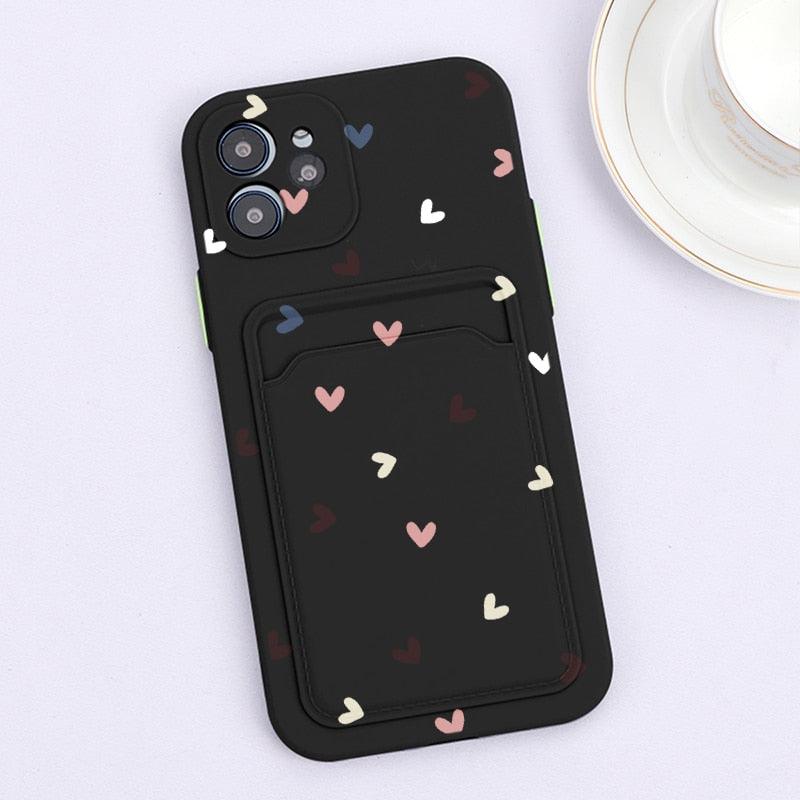 Fashionable Anti-Scratch Soft Lining Protective Case For iPhone Cases Card Holder Cute Flower Heart Phone Case For iPhone 12 13 Mini Pro Beautiful Design  Soft Iphone Case Stevvex