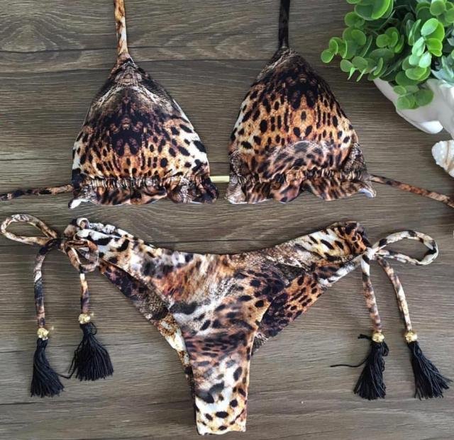 Fashionable Bikini Swimwear Women Swimsuit Female Bikini Set Knot Push Up Bathing Suit Comfortable Summer Women's Ribbed Tie Bikini Lace Up Bottom String Swimsuit Swim Wear Stevvex