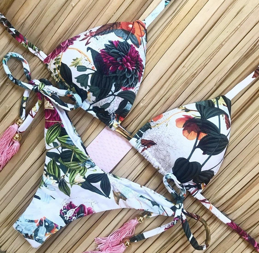 Fashionable Bikini Swimwear Women Swimsuit Female Bikini Set Knot Push Up Bathing Suit Comfortable Summer Women's Ribbed Tie Bikini Lace Up Bottom String Swimsuit Swim Wear Stevvex