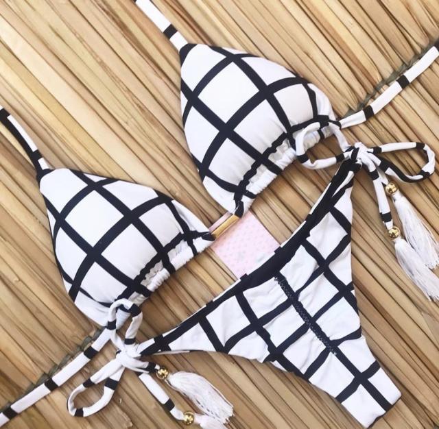 Fashionable Bikini Swimwear Women Swimsuit Female Bikini Set Knot Push Up Bathing Suit Comfortable Summer Women's Ribbed Tie Bikini Lace Up Bottom String Swimsuit Swim Wear Stevvex