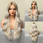 Fashionable Long Wavy Synthetic Wigs Brown to Blonde Ombre with Bangs Fake Hair for Women Daily Cosplay Party Heat Resistant Wigs For Black Women Gifts for Girlfriends Stevvex