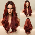 Fashionable Long Wavy Synthetic Wigs Brown to Blonde Ombre with Bangs Fake Hair for Women Daily Cosplay Party Heat Resistant Wigs For Black Women Gifts for Girlfriends Stevvex
