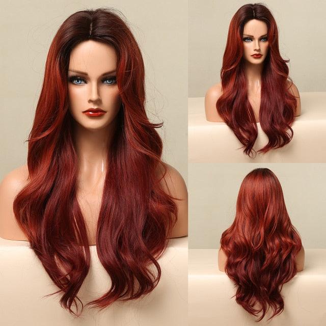 Fashionable Long Wavy Synthetic Wigs Brown to Blonde Ombre with Bangs Fake Hair for Women Daily Cosplay Party Heat Resistant Wigs For Black Women Gifts for Girlfriends Stevvex