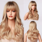 Fashionable Long Wavy Synthetic Wigs Brown to Blonde Ombre with Bangs Fake Hair for Women Daily Cosplay Party Heat Resistant Wigs For Black Women Gifts for Girlfriends Stevvex