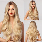 Fashionable Long Wavy Synthetic Wigs Brown to Blonde Ombre with Bangs Fake Hair for Women Daily Cosplay Party Heat Resistant Wigs For Black Women Gifts for Girlfriends Stevvex