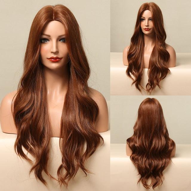 Fashionable Long Wavy Synthetic Wigs Brown to Blonde Ombre with Bangs Fake Hair for Women Daily Cosplay Party Heat Resistant Wigs For Black Women Gifts for Girlfriends Stevvex