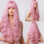 Fashionable Long Wavy Synthetic Wigs Brown to Blonde Ombre with Bangs Fake Hair for Women Daily Cosplay Party Heat Resistant Wigs For Black Women Gifts for Girlfriends Stevvex