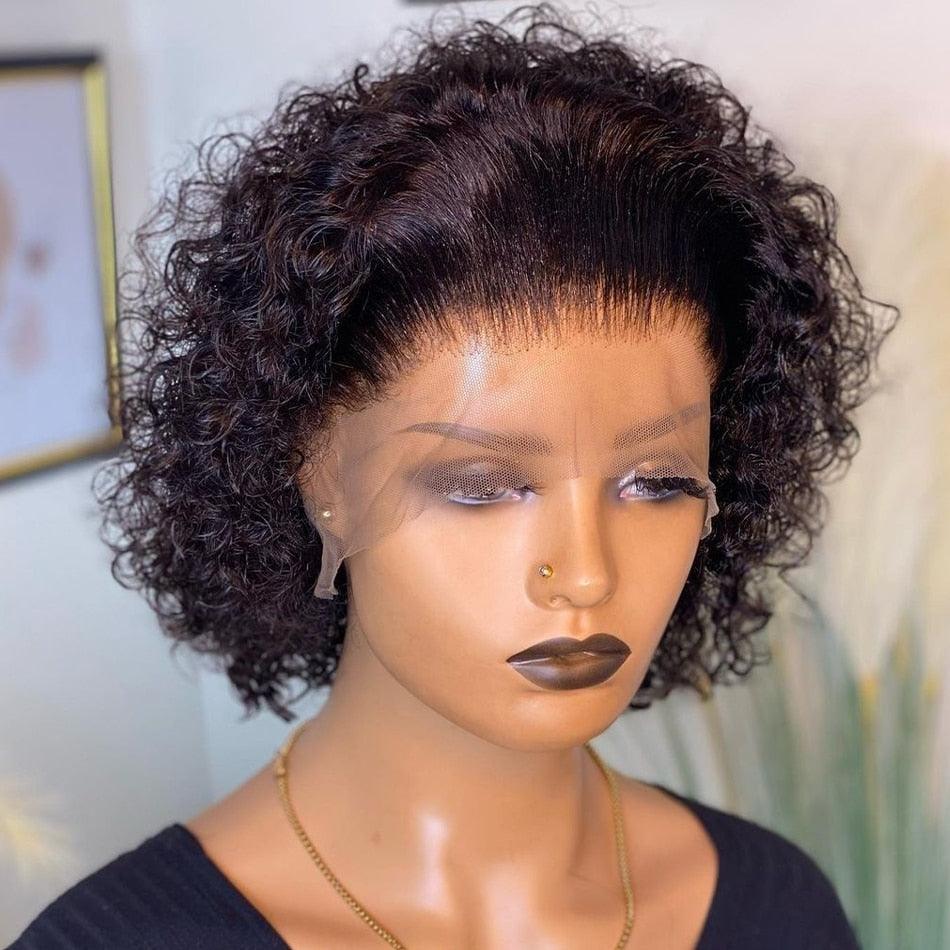 Fashionable Pixie Cut Wig Short Curly Human Hair Wigs Human Hair Wig 13X1 Lace Wig For Women Human Hair Pre Plucked For Black Women Gifts for Girlfriends Stevvex