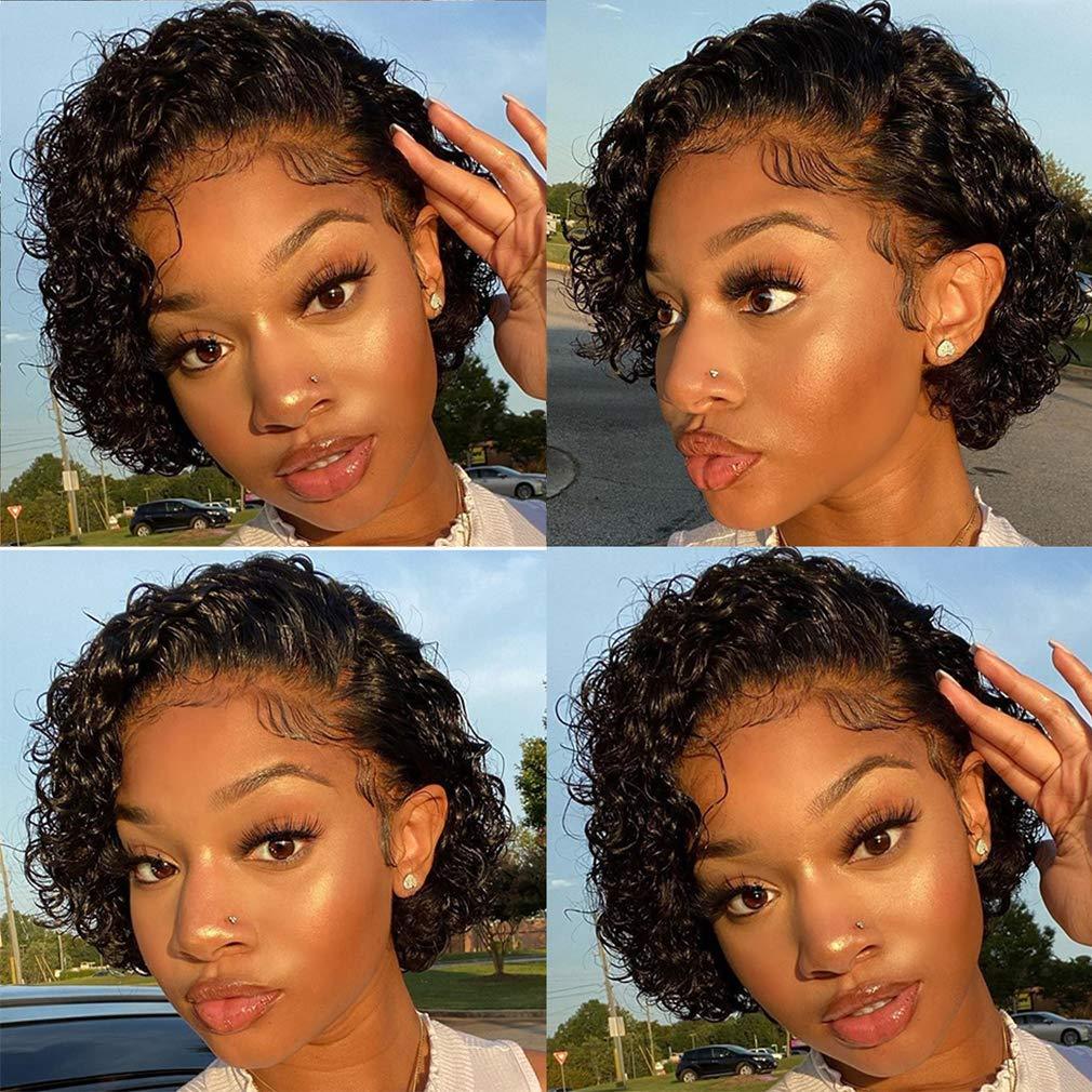 Fashionable Pixie Cut Wig Short Curly Human Hair Wigs Human Hair Wig 13X1 Lace Wig For Women Human Hair Pre Plucked For Black Women Gifts for Girlfriends Stevvex