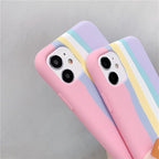 Fashionable Rainbow Silicone Luxury Case For iPhone 11 12 13 14 Pro Max XR X XS 7 8 Plus Mini Soft Shockproof Cover Creative Cute Rainbow Pink Stripe Line Soft Silicone Case Stevvex