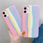 Fashionable Rainbow Silicone Luxury Case For iPhone 11 12 13 14 Pro Max XR X XS 7 8 Plus Mini Soft Shockproof Cover Creative Cute Rainbow Pink Stripe Line Soft Silicone Case Stevvex