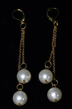 Faux Pearl Dangle Earrings Long Silver Chain Bridal