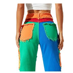 Distressed Color Patchwork Women Denim Pants Fringe High Waist Zipper Fly Jeans 2023 Fall Winter Y2K Streetwear Sexy Club Outfit Purplish Diva
