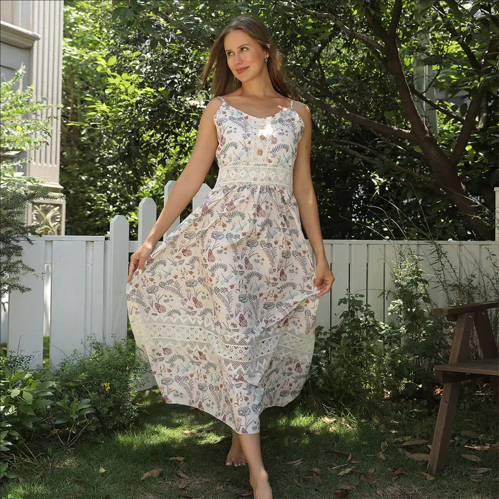 Women's Sleeveless Suspender Floral Dress - SJB-DIAMOND ELITES