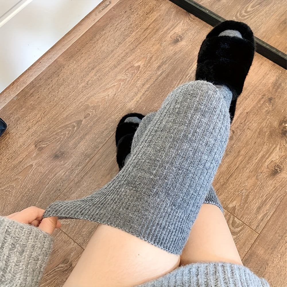 Women's Solid Ribbed Over-the-Knee Socks, Comfy & Warm Thicker Thigh High Socks Lootquake LLC