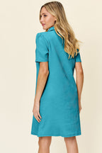 Double Take Full Size Texture Collared Neck Short Sleeve Dress Textured Dress For Women