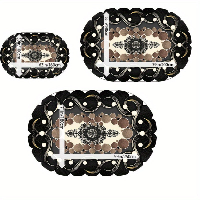 Imitation Cashmere Black Pattern Tan Spotted Oval Floor Mat Large Area Full Padded Premium Light Luxury Premium Sense Carpet Living Room Tea Table Blanket Room Bedside Thickened Household Floor Mat For Hotel Lootquake LLC