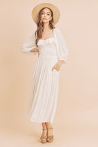 New Summer Ruffled Smocked Square Neck Balloon Sleeve Comfortable Dress – Feminine, Chic, and Elegant for Any Occasion Stevvex