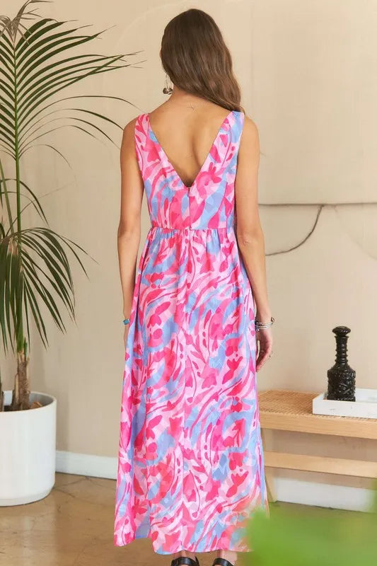 New Summer Abstract Floral V-Neck Maxi Dress – Elegant, Artistic Print, Flattering Silhouette, Sophisticated Glamour Stevvex