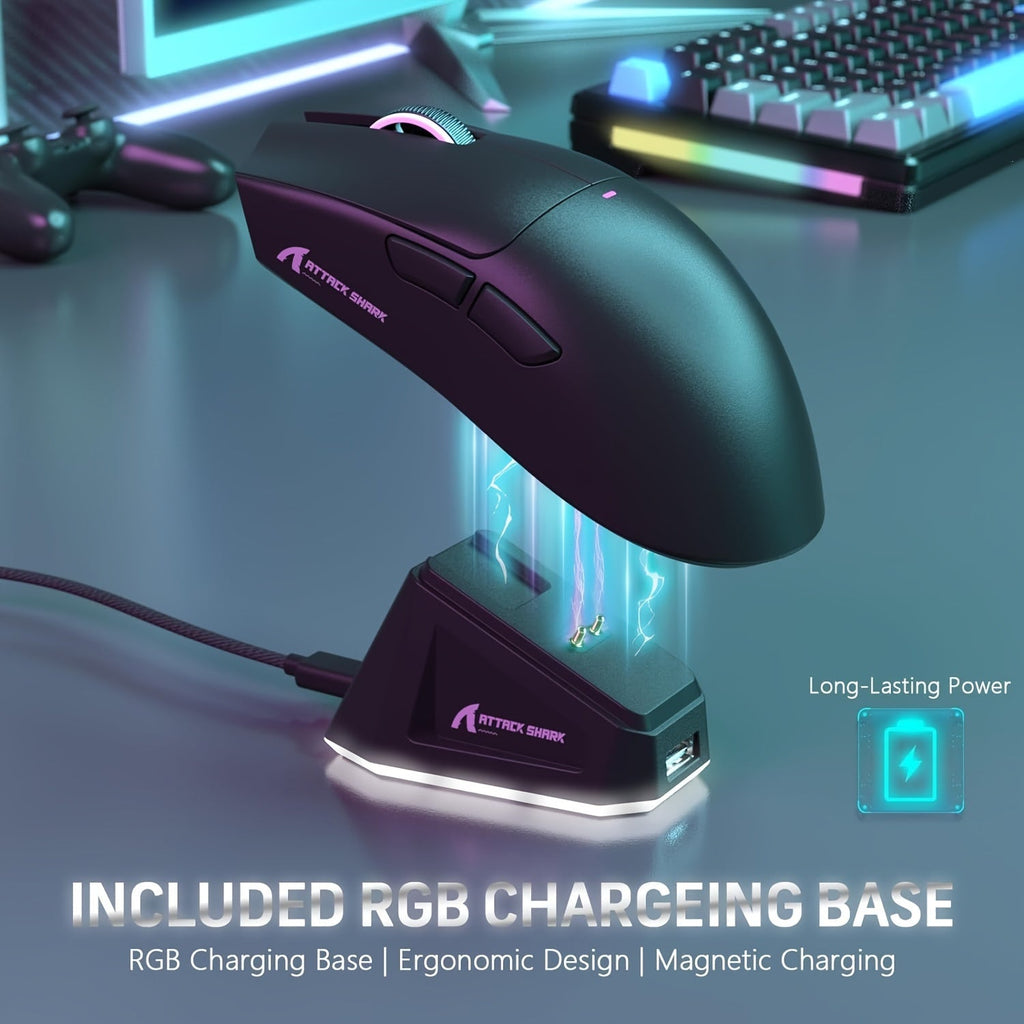 Lightweight Wireless Gaming Mouse X11 with RGB Charging Base, Tri-mode-2.4G/USB-C Wired/BT, Up to 22K DPI, PAW3311 Optical Sensor, HUYU for Switch, 5 Programmable Buttons, Suitable for PC/Mac White Lootquake LLC