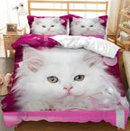 White Cute Cat Bedding Set Girl Ladies Bedroom Comfort Duvet Cover Pi-Mart